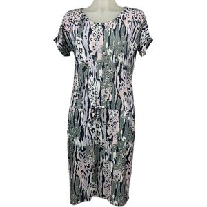Angelle Milan – Travelkleding voor dames – Lila/Roze-Grijze Strik Jurk – Ademend – Kreukherstellend – Duurzame jurk - In 4 maten - Maat L