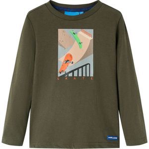 vidaXL - Kindershirt - met - lange - mouwen - 128 - kakikleurig