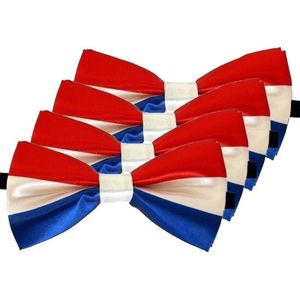 4x Rood/wit/blauw verkleed vlinderstrikjes 12 cm voor dames/heren - Nederland/Holland thema verkleedaccessoires/feestartikelen - Vlinderstrikken/vlinderdassen met elastieken sluiting