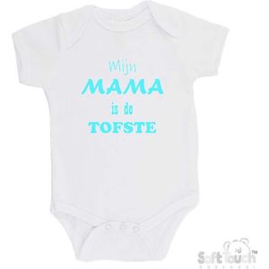 100% katoenen Romper ""Mijn Mama is de TOFSTE"" Moeder Moederdag Unisex Katoen Wit/aquablauw Maat 62/68