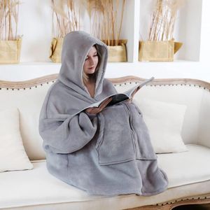 Inovra ® Fluffy Hoodie Sweatshirt Oversized Knuffelige Deken voor Volwassenen, Schattige Sherpa Pullover Hoodie Deken Grijze Deken One Size voor Dames Heren