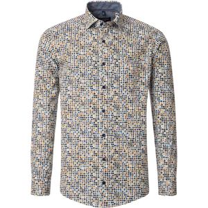 CASA MODA - Sport Casual Fit Overhemd - Wit met Groen en Blauw Dessin - Strijkvriendelijk
