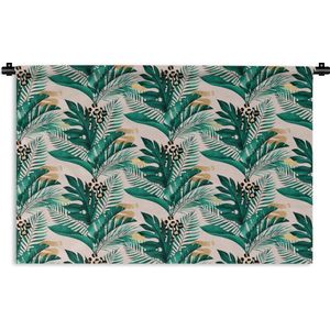 Wandkleed - Wanddoek - Palmblad - Panterprint - Goud - 90x60 cm - Wandtapijt