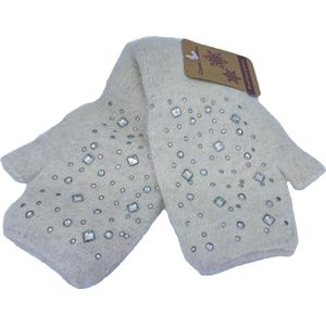 Winter Handschoenen - Dames - Verwarmde - Beige met glanzende stenen
