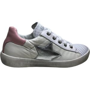 Naturino Mt 31 veter/rits zilveren ster lederen/nylon sneakers Annie Wit Roze