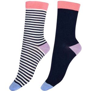 Pretty Polly Sokken - Bamboe - Milieu Vriendelijke - Stripe - Damessokken - One Size - Navy/Mix - 2 Paar - Voordeelverpakking