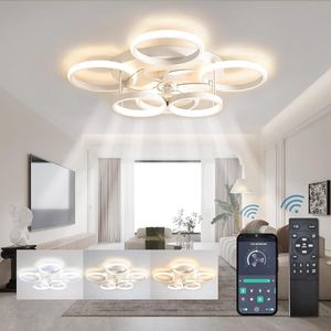 LuxiLamps - 6 Cirkel Plafondventilator - Wit - 6 Snelheden - Dimbaar Met Afstandsbediening en APP - Moderne Smart Lamp Ventilator