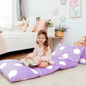 Vloer kussensloop matras bed ligstoel polka-paars - gezellige zitoplossing voor kinderen en volwassenen - fauteuil voor lezen tv-tijd - logeerpartijtjes en peuterdutmat floor pillow