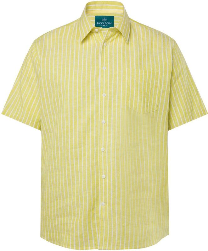 Boston Park Boston Park - Heren - Boston Park overhemd van een linnenmix korte mouwen - Limoengeel - Maat L