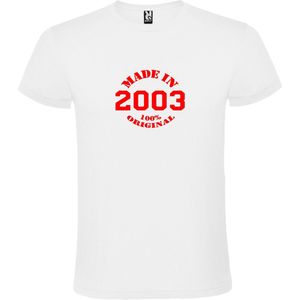 Wit T-Shirt met “Made in 2003 / 100% Original “ Afbeelding Rood Size XS