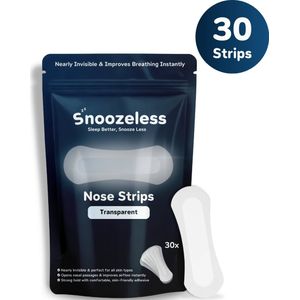 Snoozeless Transparante Neusstrips – Neuspleisters tegen Snurken & voor Sport – Hypoallergeen & Huidvriendelijk – Transparant & Nauwelijks Zichtbaar – Betere Ademhaling – 30 Stuks