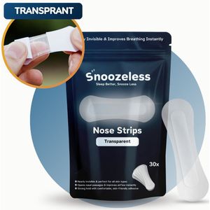 Snoozeless Transparante Neusstrips – Neuspleisters tegen Snurken & voor Sport – Hypoallergeen & Huidvriendelijk – Transparant & Nauwelijks Zichtbaar – Betere Ademhaling – 30 Stuks