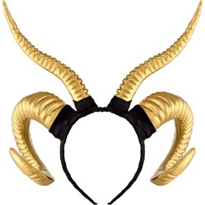 KIMU Haarband Hoorns Gewei Goud - Kunststof Diadeem Gouden Engel Godin Duivel - Schaap Ram Horoscoop Steenbok Buffel Antilope - Carnaval Halloween Festival