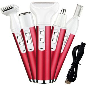 Elektrisch scheerapparaat voor vrouwen Verwijdering voor lichaam Neushaar Trimmer Gezichtsscheerapparaten Wenkbrauwen Benen Oksels Bikinilijn Schaamstreek Oksels Pijnloos Oplaadbaar Draagbaar 5-in-1 scheermesjesset voor vrouwen