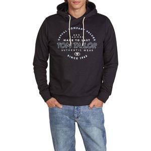 Tom Tailor Heren trui Printed Hoodie regular fit Zwart M Volwassenen