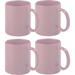 Bellatio Design Koffie mokken/bekers - 10x - keramiek - glans - met oor - roze - 370 ml