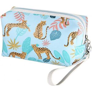 Toilettas blauw jungle - etui - make up tasje - panter - camping - op reis - vliegtuig - vakantie - schoolkamp