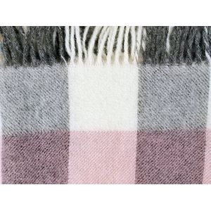 100% Wolle Schapenvacht Plaid 155x200cm - Ruit Roze Grijs Ecru
