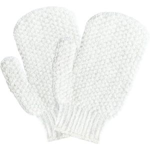Allecto Plus - Exfoliërende badstof handschoenen voor lichaamsscrub en peeling - Dubbelzijdige peelinghandschoen - Rugborstel - Badaccessoires - Wit - Set van 2