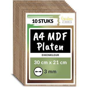 Creative Deco 10 x A4 MDF - Plaat Eiken | 300 x 210 x 3 mm | Perfect voor Lasersnijden, CNC - Frezen, Modelleren, Freeswerk, Figuurzagen
