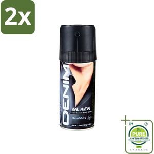 Denim - Deodorant Aerosol - Black Geur - Voor Mannen - 150 ml - Voordeelverpakking - 2 stuks - Deodorant - Mannelijke geur