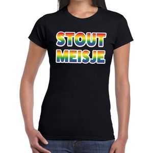Stout meisje gay pride t-shirt zwart met regenboog tekst voor dames -  Gay pride/LGBT kleding L
