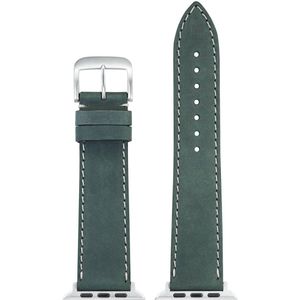 EULIT leer horlogeband geschikt voor Apple Watch 38/40/41 maat - Serie 1/2/3/4/5/6/7/8/9/10 + SE - nubuk smart - 20mm - groen - metalen mat gesp - incl. adapter