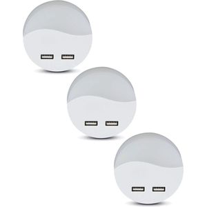 3x Nachtlamp - Rond - met 2x USB - met daglichtsensor - 3000K warm wit - Stopcontact lamp - EU plug