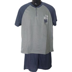 Uniseks Shortama set Dames & Heren - 2 Delig - Kleur Groen/Donkerblauw/ - Effen met Opdruk Van een Tekst - Maat S - Korte Mouwen - Korte Broek - Knopen - Cadeau - Vaderdag/Moederdag - Kerst