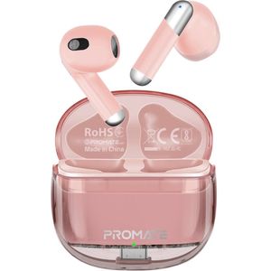 ProMate® Premium draadloze Oordopjes - In-Ear - True Wireless Bluetooth v5.3 - Oortelefoons met Transparante Case - 26 uur Speeltijd, Intelligente Touch Bediening en 350mAh Batterij - Universeel o.a. voor iPhone, Samsung, iPad etc - TransPods - Roze