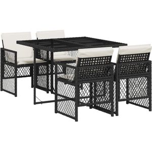 The Living Store 5-delige Tuinset met kussens poly rattan zwart - Tuinmeubles - Bistroset - Buitentijd - Lounge Set - Terrassenset