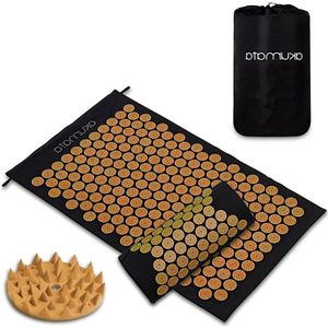 Regelmatige Maat Akumata Acupressuurmat Massageset met Nekkussen - Diepe Ontspanning Acupunctuur - Zwart & Goud