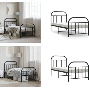 vidaXL Bedframe met hoofd- en voeteneinde metaal zwart 90x190 cm - Bedframe - Bedframes - Eenpersoonsbed - Bed