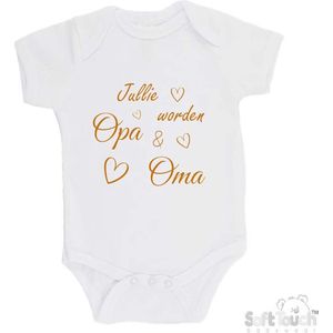 100% katoenen Romper ""Jullie worden Opa & Oma"" 2.0 Unisex Katoen Wit/tan Maat 62/68