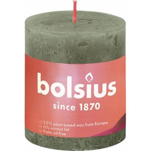 BOLSIUS Rustieke pijler kaars, donkergroen, 8 x 7 cm (Pack 4) - Duurzame kaars met perfecte vlam en 35 uur brandtijd