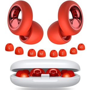Goodivery ® Oordopjes voor het slapen, ruisonderdrukkende siliconen, zacht en herbruikbaar, gehoorbescherming met 8 oordopjes in 4 maten (XS, S, M, L) - 8,5 x 8,5 x 2,7 cm, Rood