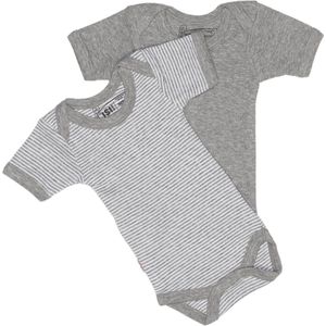 ISI MINI - Romper - Korte mouwen - Model: Teddy - Kleur: Grijs / Gestreept - Maat 62/68 - set van 2