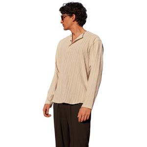 Trendyol Ecru Relaxed Fit Overhemd Met Linnengehalte Tmnss23Go00121