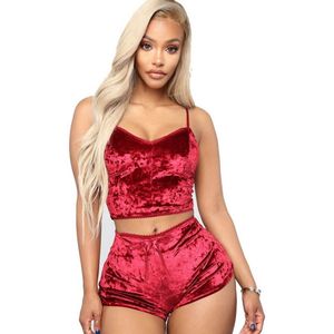 Rood velours setje met mouwloze top en short | Maat 34 | Sexy lingerie setje
