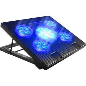 TTD® Premium Laptop Cooler en Verstelbare Laptop Verhoger - Laptop Standaard Verstelbaar - Laptop Steun - Rotatiesnelheden tot boven de 2100 RPM - Gaming Laptop Cooling Pad - Tot 17 Inch - Extra USB-poort - Zwart