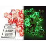 Chessex Nebula Red/silver Luminary D6 12mm Dobbelsteen Set (36 stuks)