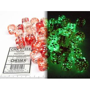 Chessex Nebula Red/silver Luminary D6 12mm Dobbelsteen Set (36 stuks)