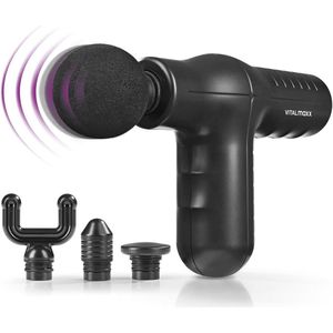 Mini massagepistool voor spierontspanning met 4 opzetstukken en 5 intensiteitsstanden
