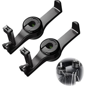 Autostoelhaken - 2 Stuks - 2 In 1 Autohoofdsteunhaken - 360 ° Rotatie Voor- Universele Autohaken - Autoaccessoires - Zwart