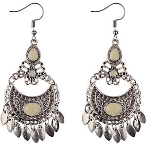 Fako Bijoux® - Oorbellen - Bohemian - Boho Leafs - Wit - Zilverkleurig