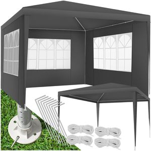 tectake® Paviljoen Barinas - Partytent 3x3 m - Waterdicht Zeildoek met 3 Verwijderbare Zijpanelen - Weerbestendig Tuinpaviljoen - Inclusief Spanlijnen en Haringen - Grijs