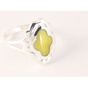 Opengewerkte zilveren ring met gele agaat - maat 19