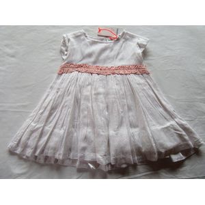 Noukie's - Jurk - Feest kleedje - Wit stip rose met onderrok - 18 maand , 86