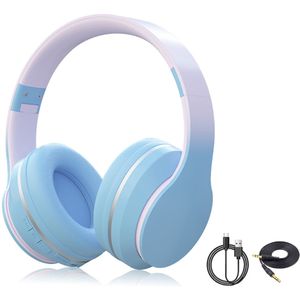 Gloovon - Over Ear Koptelefoon Draadloos - Draadloze Headset met Microfoon - 50 Uur Batterij - Inklapbaar - Blauw-Roze Verloop