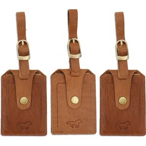 Safekeepers Kofferlabels - Bagagelabel Leer  3 stuks - Cognac - Lichtbruin